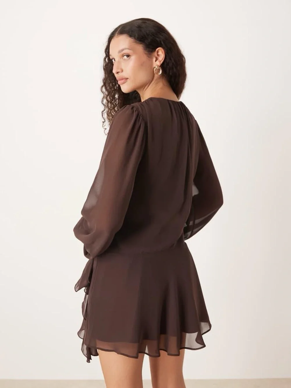 Abercrombie & Fitch Long-Sleeve Plunge Wrap Mini Brown Size XL - Picture 4 of 7